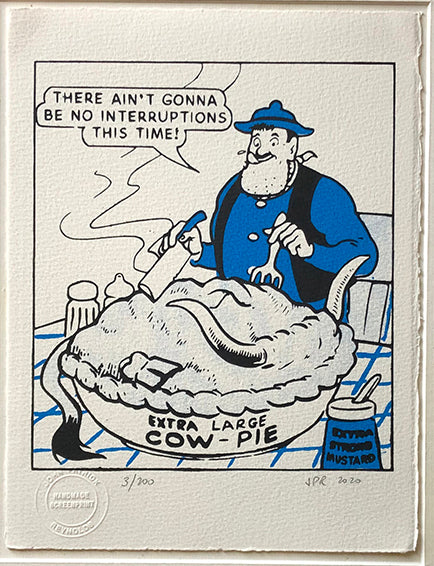 Desperate Dan (In Blue) Eats Extra Large Cow Pie - with mustard