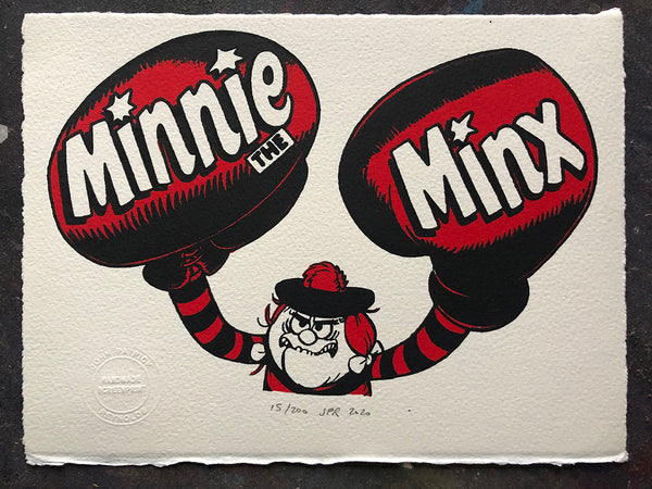 Minnie the Minx shakes her fists at us