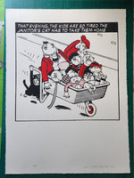 HUGE! The Bash Street Kids go home in a wheelbarrow, courtesy of the Janitor's grinning cat. A mastepiece of surreal invention