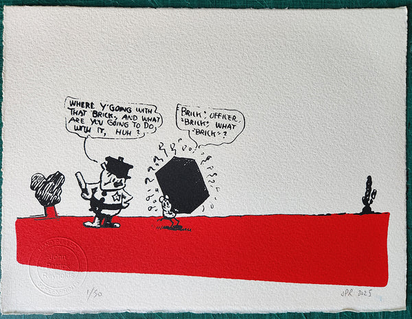 NEW! Officer Pup catches Ignatz the mouse with a brick destined for Krazy Kat's head - printed for the Cartoon Museum's exhibition about comic cats