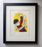 Dennis Takes A Swing - an energetic, vibrant, three-colour print