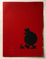 Obelix And Dogmatix In Silhouette (on red)