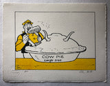 Desperate Dan in yellow Eats Cow Pie (with horns)