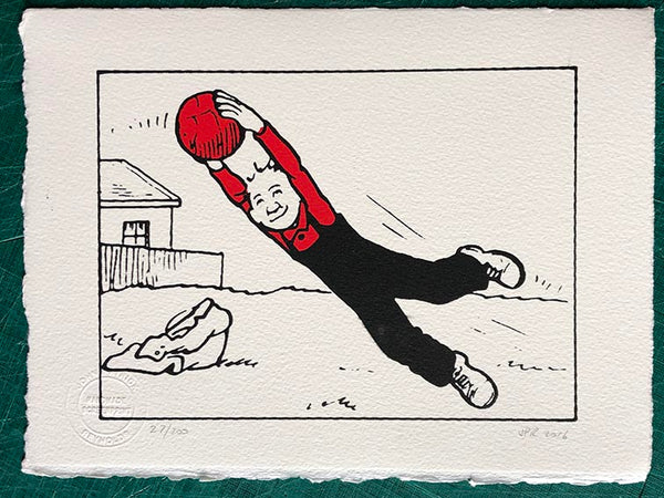 Oor Wullie saves (with jackets for goalposts)