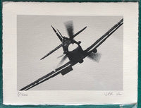 Spitfire comes at you head-on. On silver background.