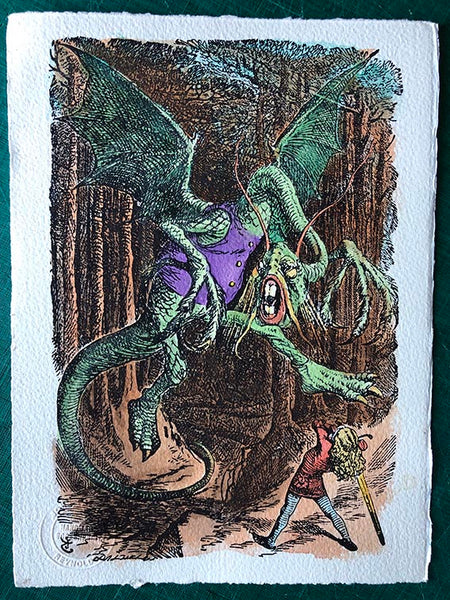 Watercoloured screenprint of the Jabberwock - one only. (Handpainted by Paul Orchard)