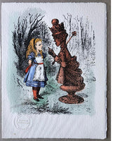 Watercoloured screenprint of Alice and the Red Queen - one only. (Handpainted by Paul Orchard)