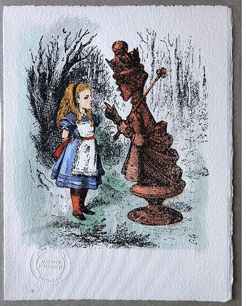 Watercoloured screenprint of Alice and the Red Queen - one only. (Handpainted by Paul Orchard)