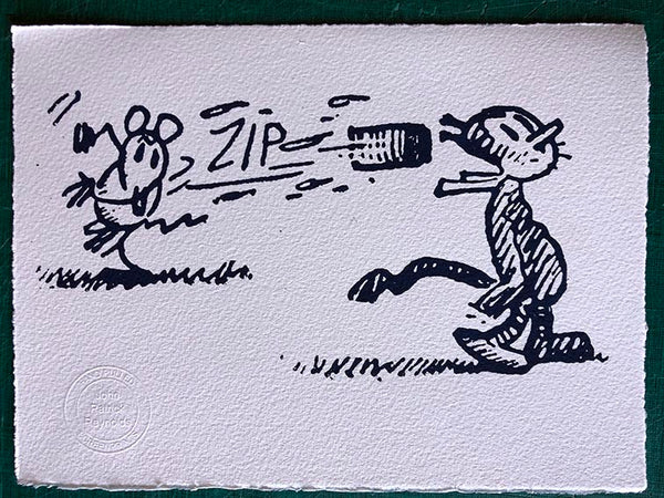Krazy Kat attacked by his frenemy Ignatz the Mouse. Cats show at Comic Art Museum still on https://www.cartoonmuseum.org/whats-on-exhibitions