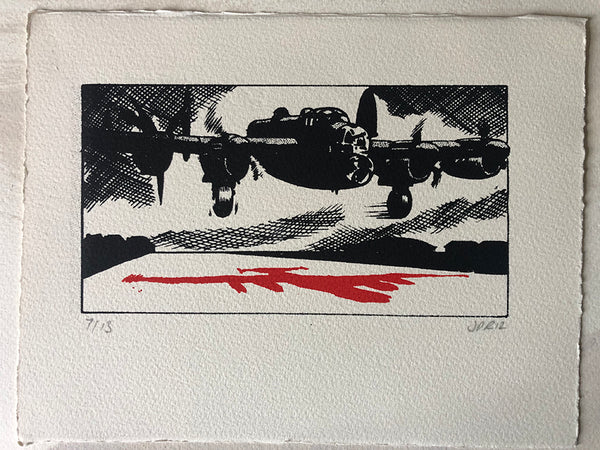 A bomber takes off (or lands?) by moonlight