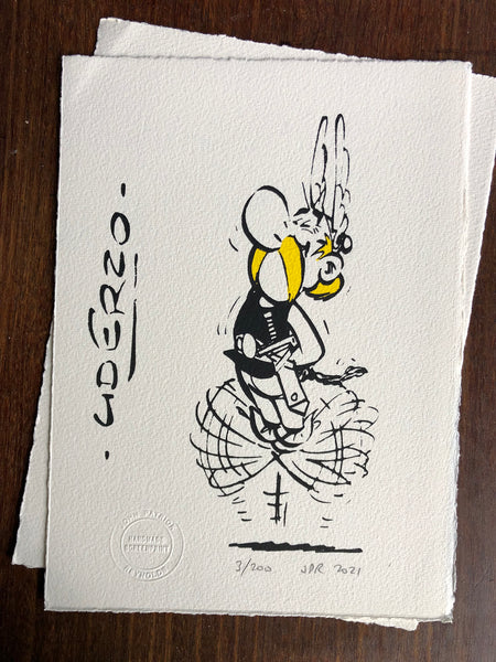 Asterix dances for joy, with Uderzo signature. Two available