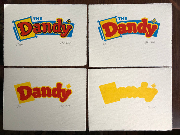The four layers of The Dandy's title design. Or: how to print a screenprint. One set available