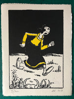 Olive Oyl in the wilderness - NB the skulls and horns in the desert landscape.