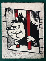 Gnasher is behind bars. But still cheerful