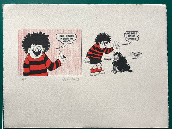 Dennis the Menace introduces himself and Gnasher