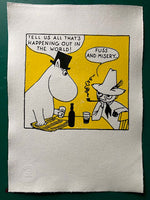 Moomins: Fuss And Misery. The cheerful colours lift the otherwise dark mood - The Moomins are often like that. Cheerful despite things. Medium format. On beautiful handmade paper