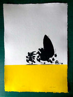 Asterix and pals in flight (silhouette on yellow bar) Printed on beautiful handmade paper