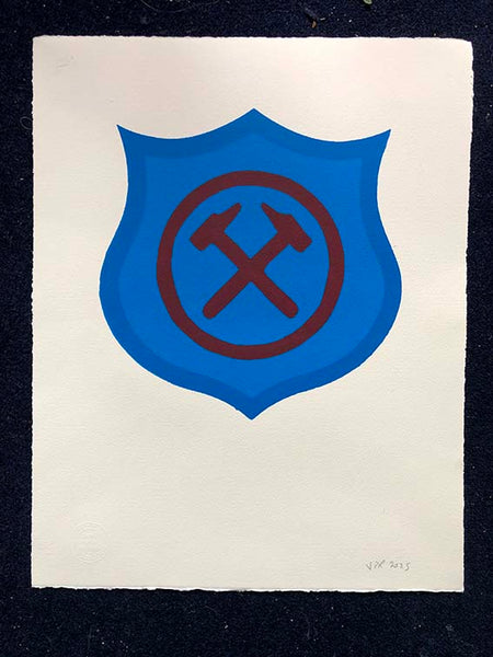 The West Ham crossed hammers logo - instantly recognisable. From the olden days (1923-1950) Makes a lovely three-colour screenprint