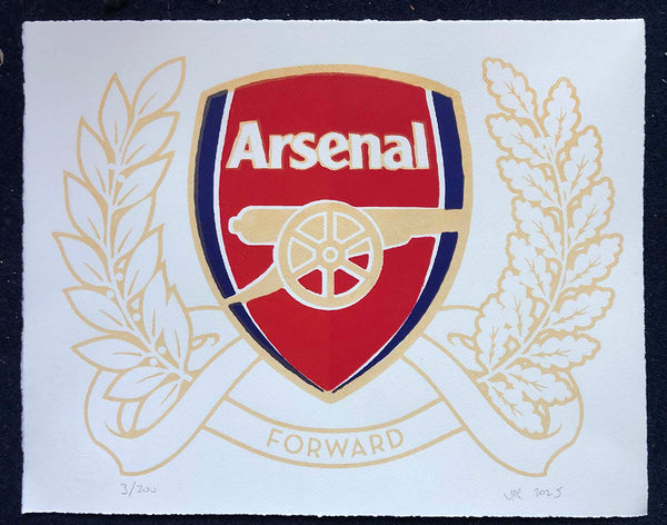 The Arsenal FC crest - with four colours. There are two shades of red on the shield, to give it a three-dimensional feel.
