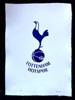 Spurs emblem: the cockerel. In lovely dark blue, on handmade paper (42cms x 30cms)