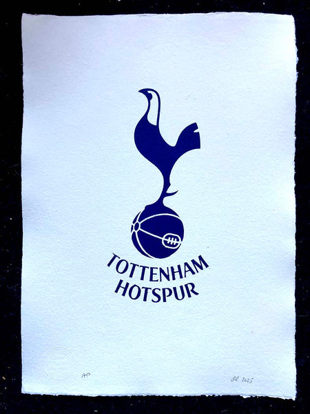 Spurs emblem: the cockerel. In lovely dark blue, on handmade paper (42cms x 30cms)