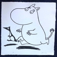 The Moomins on the run (on lovely square, handmade paper) 40cms x 40cms. One-off.