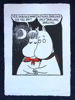 The Moomins in a classic lovers' exchange (42cms x 30cms). An artist's proof on handmade paper