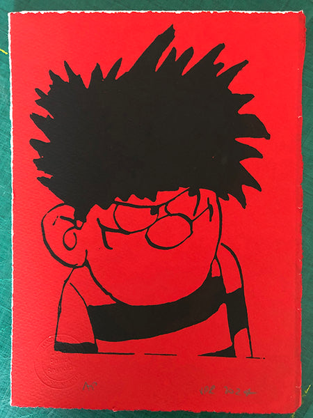 Dennis the Menace, black on red. On offer. One available