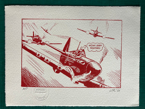 Spitfire chased by Me109s, all in red. On offer. One available