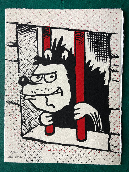 Strangely cheerful Gnasher, in jail (withdrawn from range and discounted)
