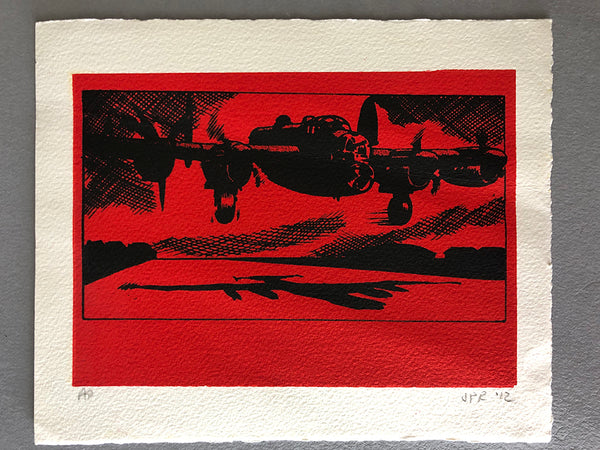 The Lancaster takes off on a night mission (one only)