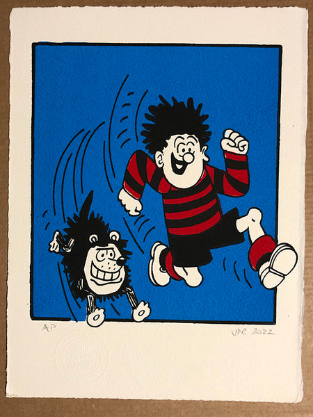 Dennis the Menace and Gnasher bound away