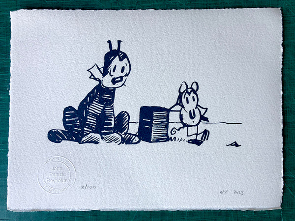 NEW! Krazy Kat and Ignatz the mouse in the desert. Blue/black ink. A really lovely print. £33 introductory price