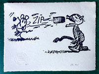 NEW! Ignatz the mouse expresses his love for Krazy Kat by throwing a brick at his head. Blue/black ink. £33 introductory price