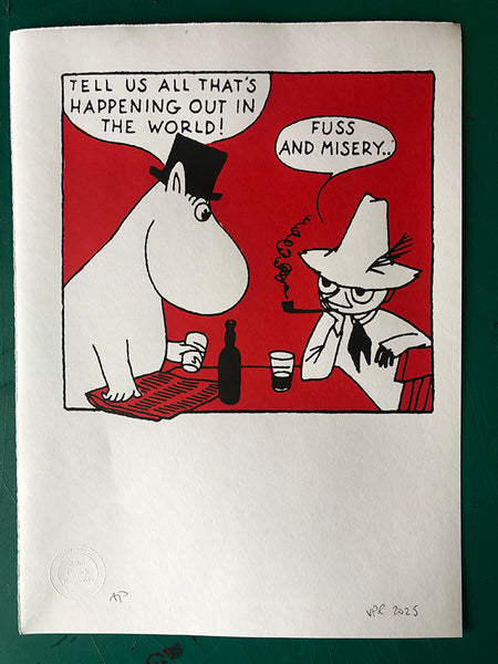 Fuss and misery. The Moomins have a glass of wine. Medium size. One available. £75