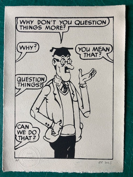 Bash Street Kids grill Teacher - he walked into that one. Black ink on grey paper (two available)
