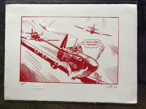Spitfire chased down by Me109s ... in red (Commando! comic)