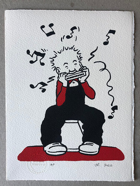 Oor Wullie plays the harmonica