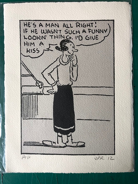 Olive Oyl claps eyes on Popeye for the first time ... and is impressed (one only)