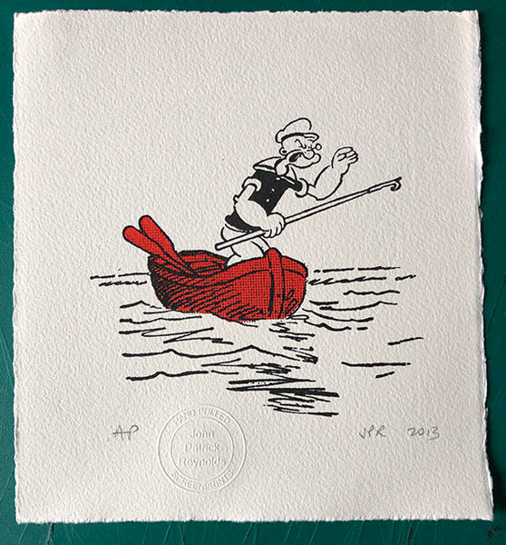 Popeye flounders in a dinghy