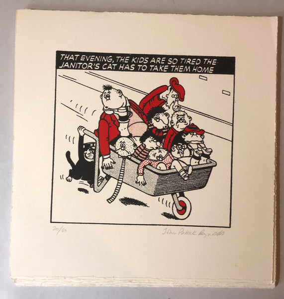The Bash Street Kids wheeled home by the janitor's cat