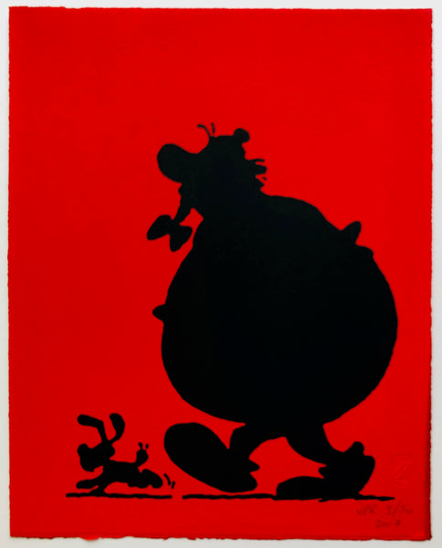 Obelix And Dogmatix In Silhouette (on red)